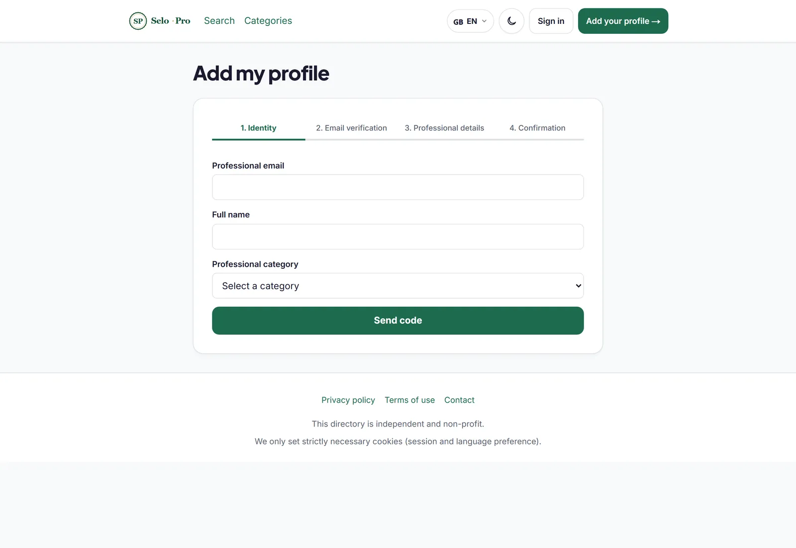 Add-profile form, with the 4-step wizard.